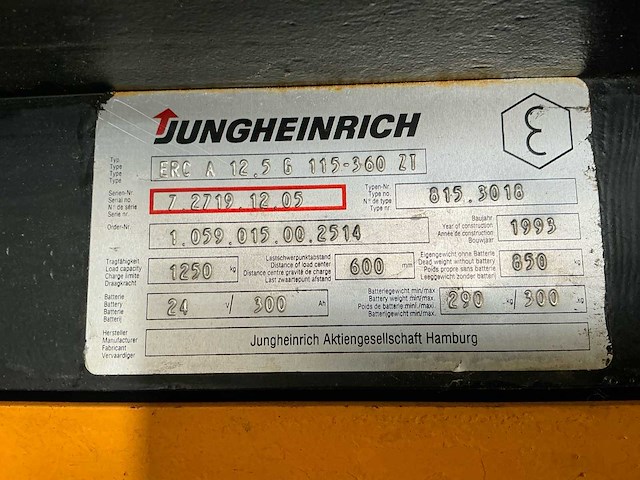 1993 jungheinrich erc a 12.5. 6 115-360zt stapelaar - afbeelding 8 van  16