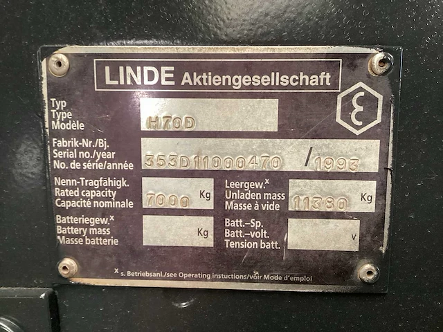 1993 linde h 70 d vorkheftruck - afbeelding 11 van  15