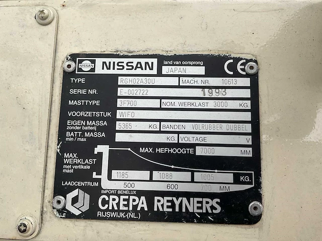 1993 nissan rgh02a30u vorkheftruck - afbeelding 3 van  11