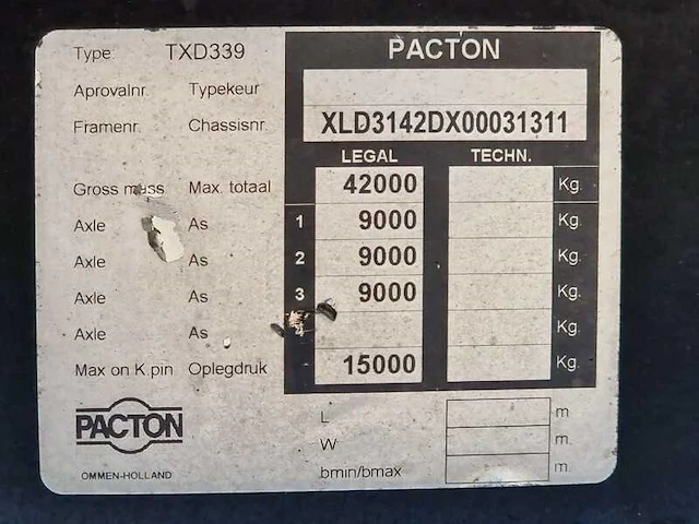 1993 pacton tdx339 oplegger met 1989 kennis 14000kg kraan - afbeelding 21 van  29