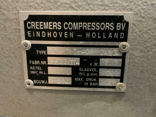 1994 creemers rcn 7,5-40p schroefcompressor - afbeelding 8 van  10