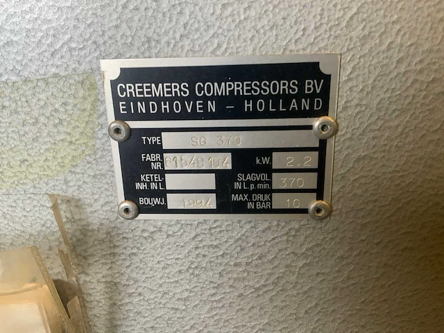 1994 creemers sg370 luchtcompressor installatie - afbeelding 6 van  6
