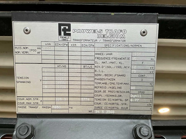 1994 pauwels transformator 4000kva - afbeelding 9 van  9