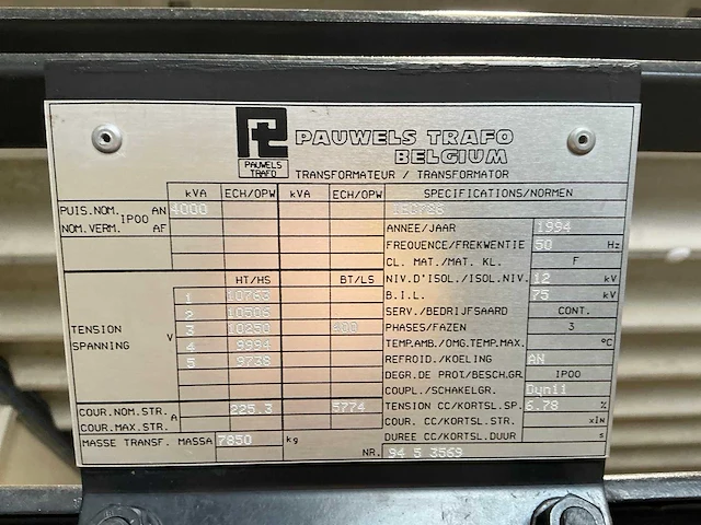 1994 pauwels transformator 4000kva - afbeelding 9 van  9