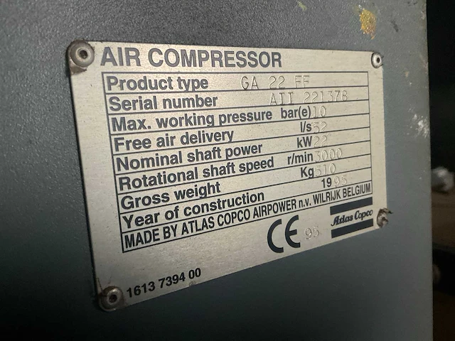 1995 atlas copco ga22ff schroefcompressor - afbeelding 4 van  5