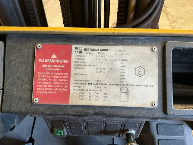 1995 hyster h3.00xm vorkheftruck (t-15-bvd) - afbeelding 6 van  20