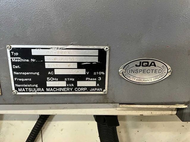 1995 matsuura mc-800vf cnc bewerkingscentrum - afbeelding 14 van  21