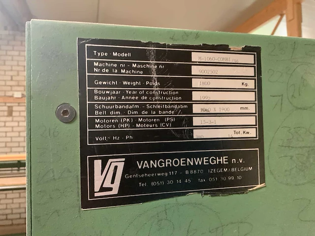 1995 vangroeneweghe m-1060-combi breedbandschuurmachine - afbeelding 5 van  14