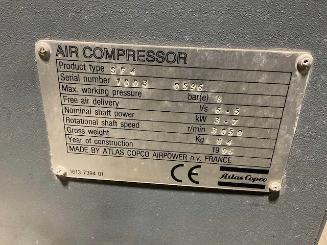 1996 atlas copco sf4 oil free luchtcompressor - afbeelding 3 van  3
