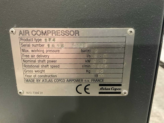 1996 atlas copco sf4 oil free luchtcompressor - afbeelding 3 van  3
