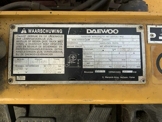 1996 daewoo d30s-2 vorkheftruck - afbeelding 41 van  41