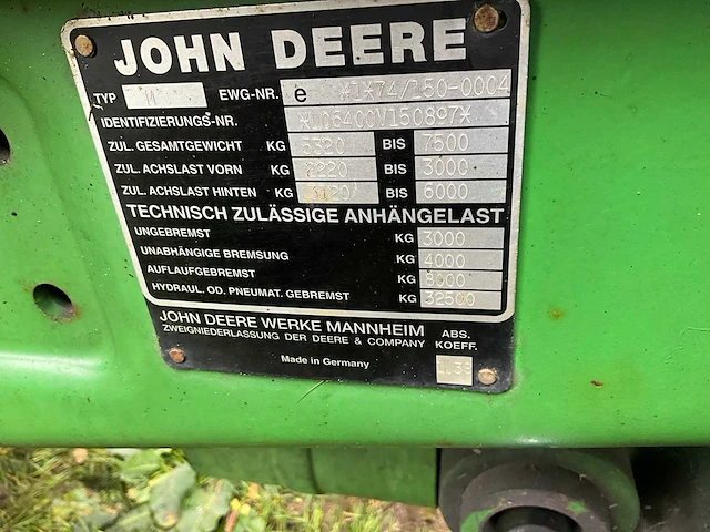 1996 john deere 6400 vierwielaangedreven landbouwtractor met voorlader - afbeelding 16 van  42