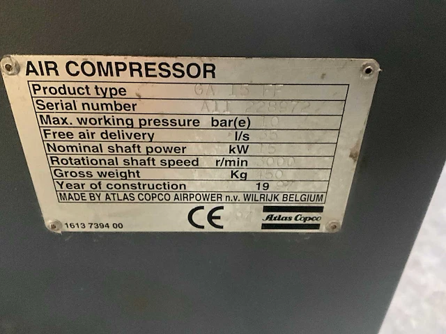 1997 atlas copco ga15 ff schroefcompressor - afbeelding 6 van  6