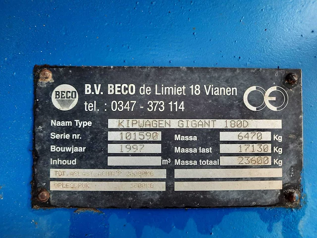 1997 beco gigant 180 d landbouwkipper - afbeelding 6 van  15