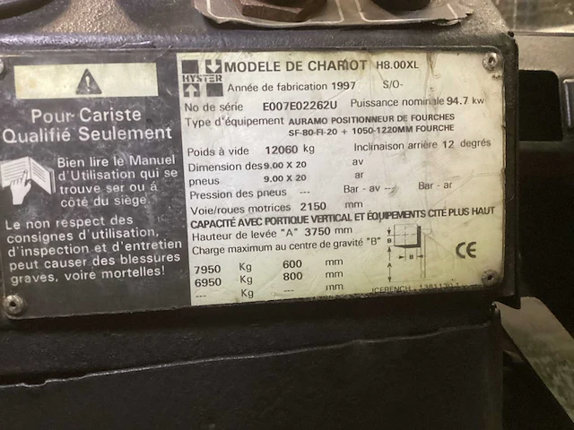 1997 hyster h800xl vorkheftruck - afbeelding 11 van  11