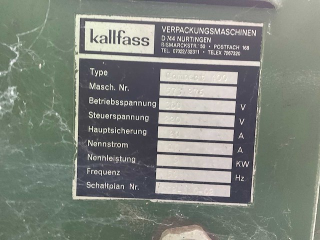 1997 kallfass s.w.650 simplex verpakkingsmachine met krimptunnel - afbeelding 9 van  9