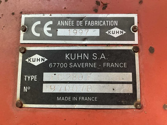 1997 kuhn fc280f front maaier met kneuzer - afbeelding 4 van  12