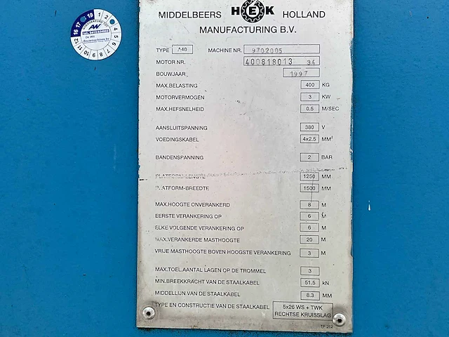 1997 middelbeers a40 bouwlift / kantellift - afbeelding 8 van  16