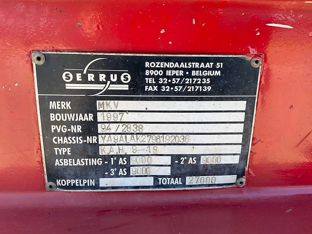 1997 mkv k.a.h. 9-18 aanhangwagen / kipper - afbeelding 13 van  21