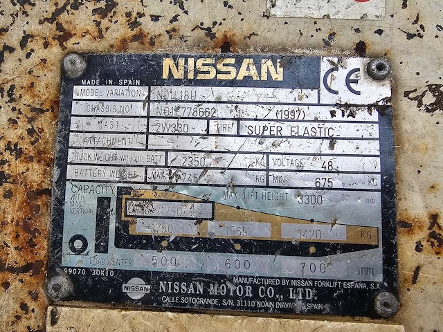 1997 nissan n01l18u vorkheftruck - afbeelding 13 van  21