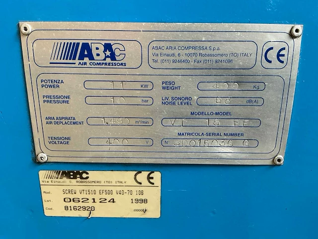 1998 abac vt 1510 ef 500 schroefcompressor - afbeelding 9 van  17