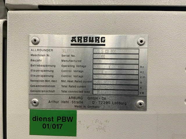 1998 arburg selecta 270 s cd 600-100 verticale kunststof spuitgietmachine - afbeelding 9 van  17