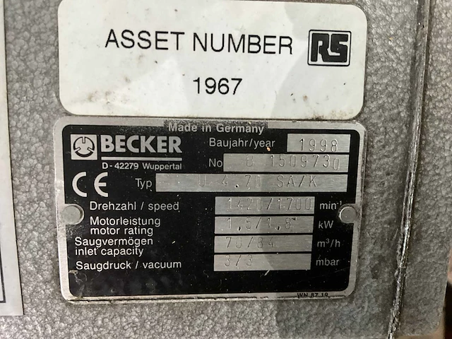 1998 becker u 4.70 sa/k vacuümpomp - afbeelding 7 van  7