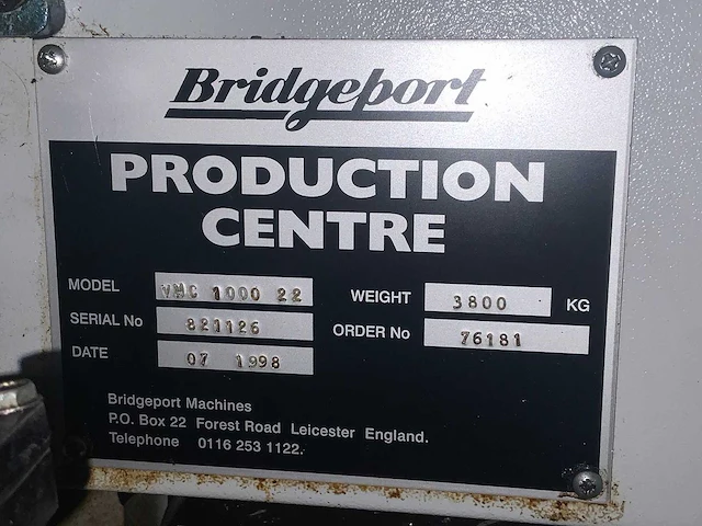 1998 bridgeport vmc 1000 22 digital 3-assig verticaal bewerkingscentrum - afbeelding 17 van  26