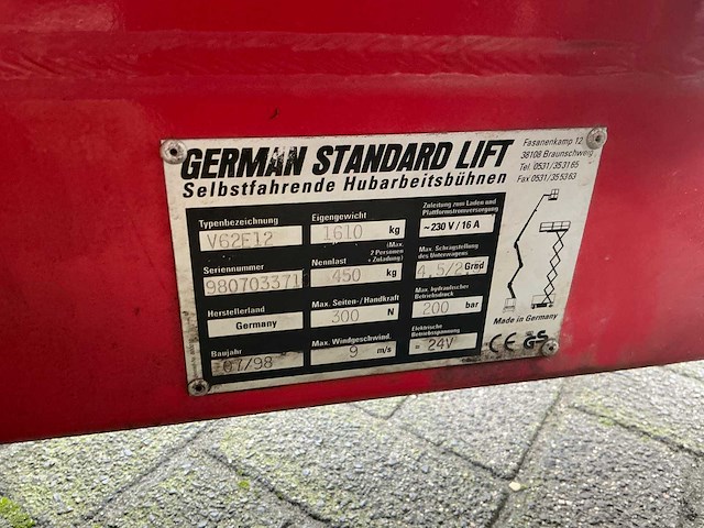 1998 german standard lift v62e12 hoogwerker - afbeelding 11 van  21