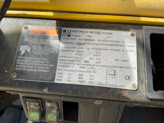 1998 hyster h2.50xm vorkheftruck - afbeelding 13 van  20