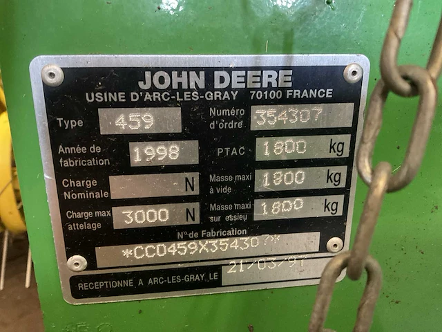 1998 john deere 459 balenpers - afbeelding 14 van  21