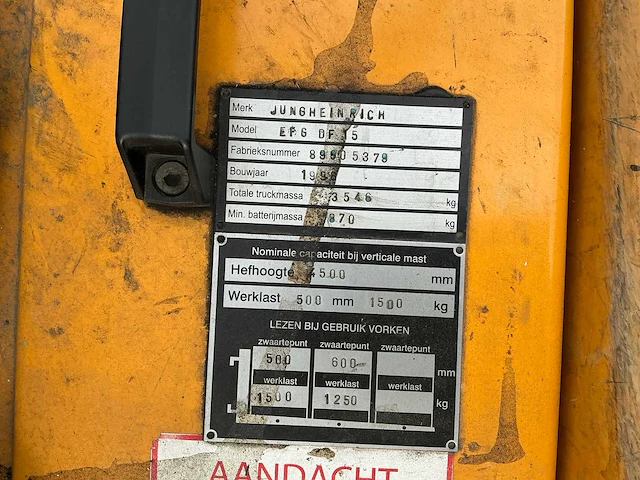 1998 jungheinrich efg df 15 vorkheftruck - afbeelding 8 van  16