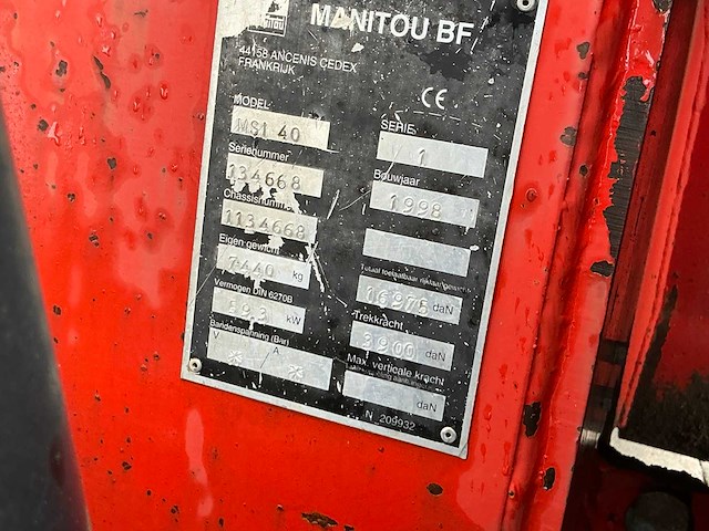 1998 manitou msi40 vorkheftruck - afbeelding 6 van  22