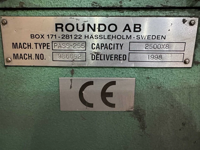 1998 roundo ps-255 plaatwals 2500x8 v.v. hoogte- en zijaanslag - afbeelding 11 van  11