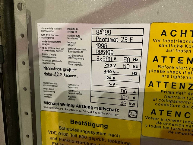 1998 weinig profimat 23e vierzijdige profileer- en schaafmachine - afbeelding 10 van  19