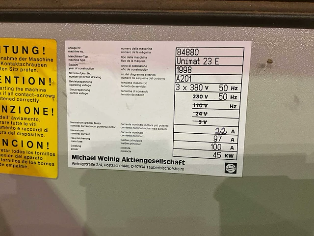1998 weinig unimat 23e vierzijdige profileer- en schaafmachine v.v. masterwood euromec feeder - afbeelding 7 van  20