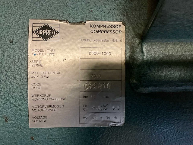 1999 airpress k500-1000 hogedrukcompressor - afbeelding 6 van  8