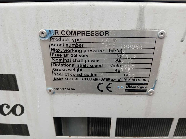 1999 atlas copco ga7ff luchtcompressor - afbeelding 4 van  5