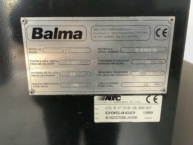 1999 balma viss 3010 schroefcompressor - afbeelding 3 van  7