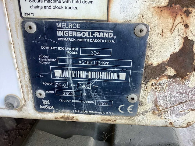 1999 bobcat 334 minigraafmachine - afbeelding 11 van  11