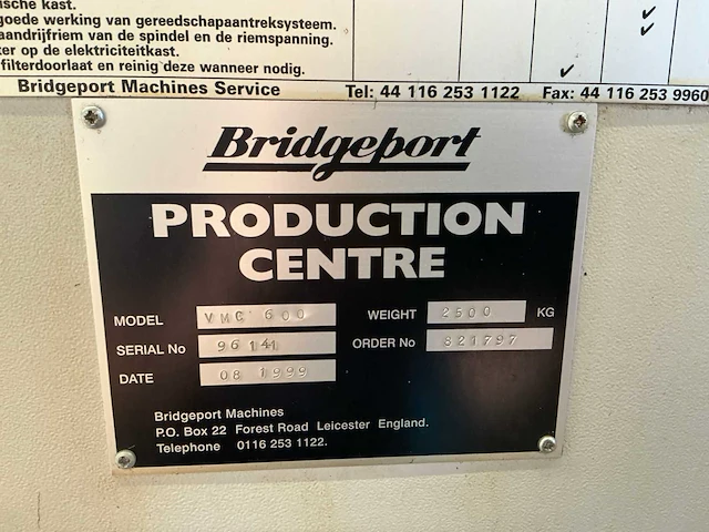 1999 bridgeport vmc 600-22 cnc bewerkingscentrum - afbeelding 16 van  19