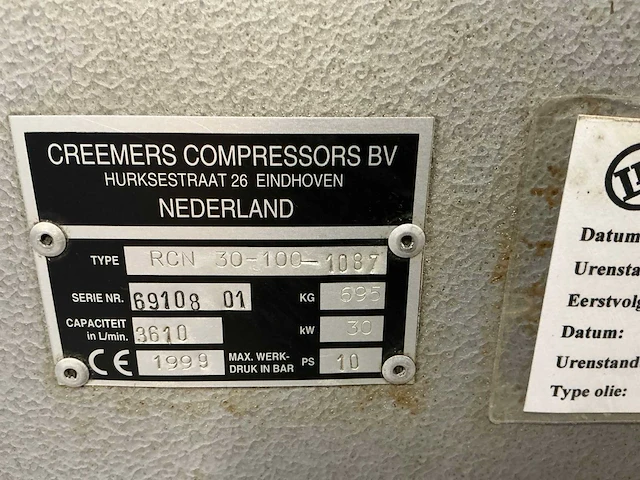 1999 creemers rcn 30-100-1087 schroefcompressor - afbeelding 11 van  19