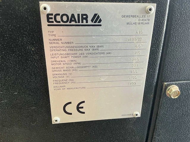 1999 ecoair a10 schroefcompressor - afbeelding 4 van  12