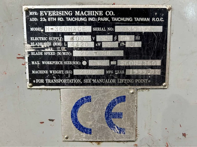 1999 everising h-360ha overige zaagmachines - afbeelding 9 van  17