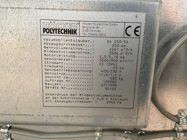 1999 höcker polytechnik ea250 vacuüm ontstoffer apparaat - afbeelding 11 van  11