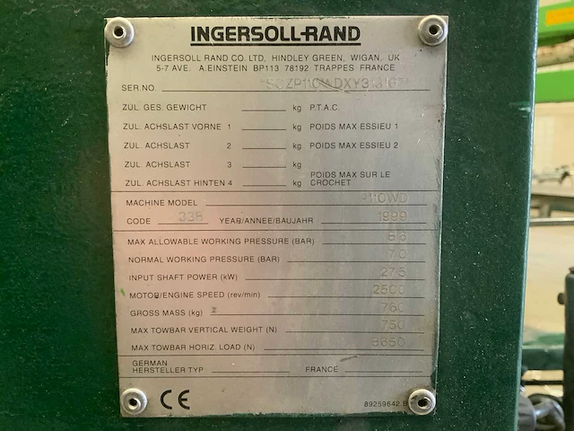 1999 ingersoll-rand p110wd mobiele compressor - afbeelding 14 van  21