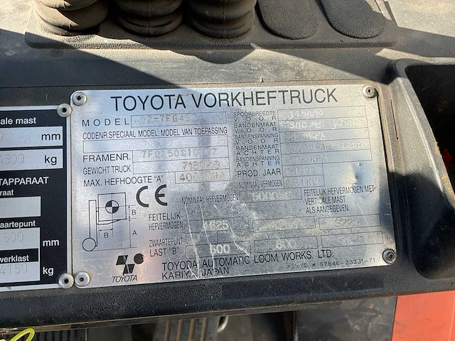 1999 toyota 02-7fg45 vorkheftruck - afbeelding 6 van  14