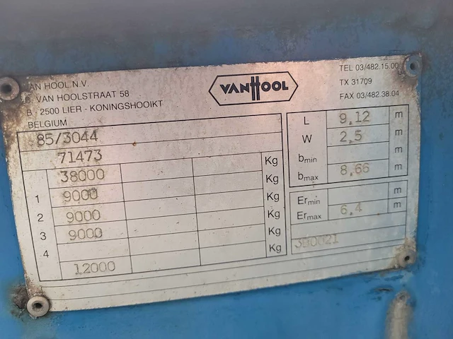 1999 van hool 30ft/20ft oplegger - afbeelding 6 van  6