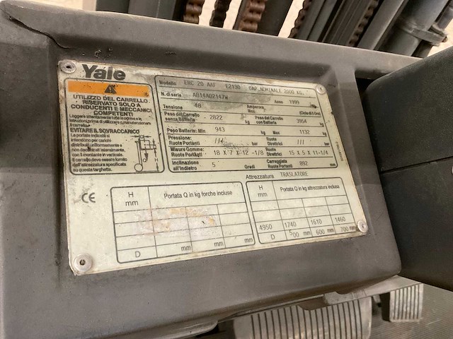 1999 yale erc 20 aaf vorkheftruck - afbeelding 9 van  11
