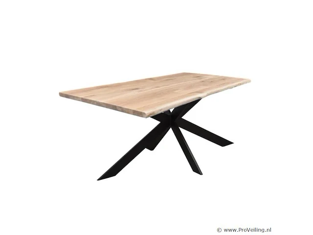 1x boomstam tafel eiken - 140x90 cm - massief eiken - spinpoot klein metaal 5x10 - afbeelding 1 van  3
